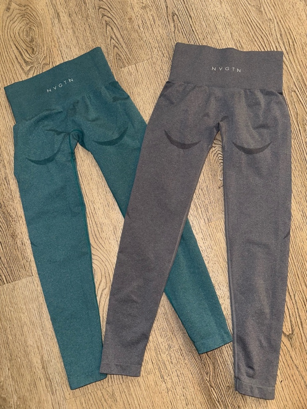 2 -NVGTN High-Rise Leggings in Teal and Charcoal